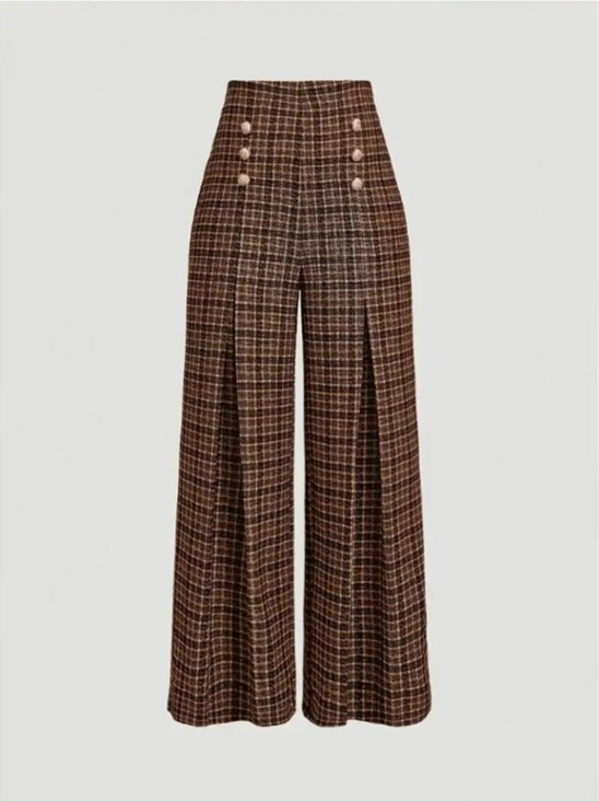 Pants - Women'S Spring-Summer Elegant High-Waist Versatile Plaid Striped Retro Trousers